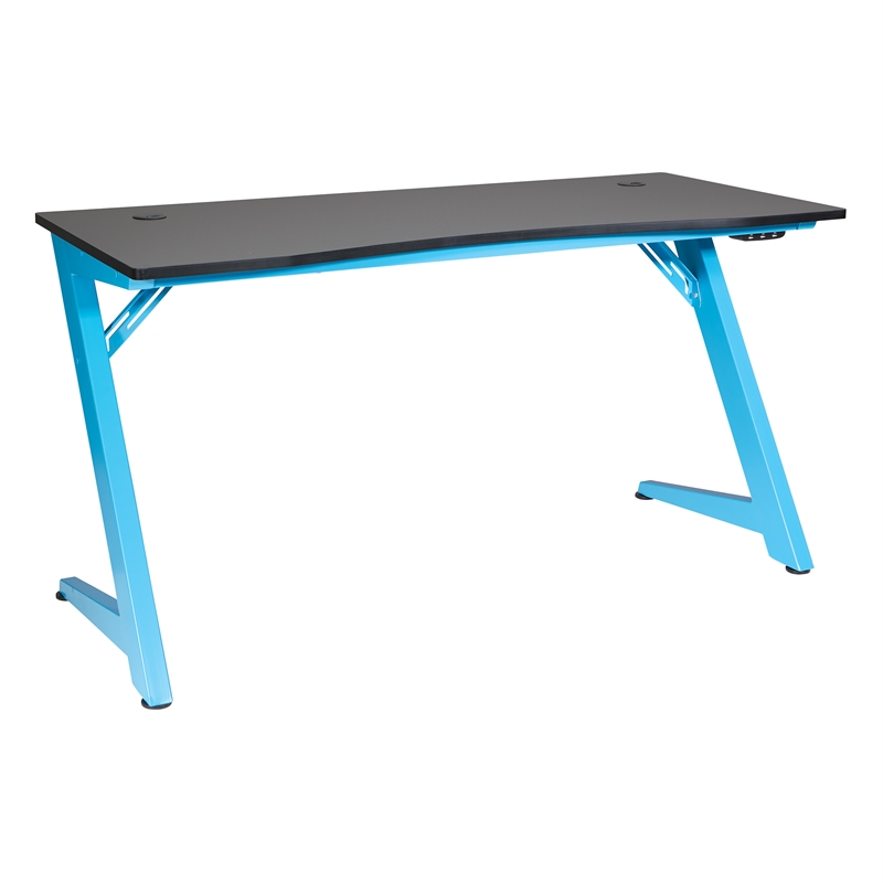 Beta Battlestation Game Desk with Black Carbon Top and Matte Blue Metal Legs