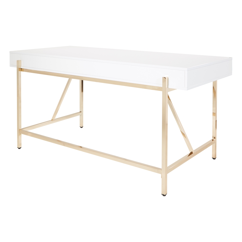 Broadway Desk with White Gloss and Gold Plated Finish