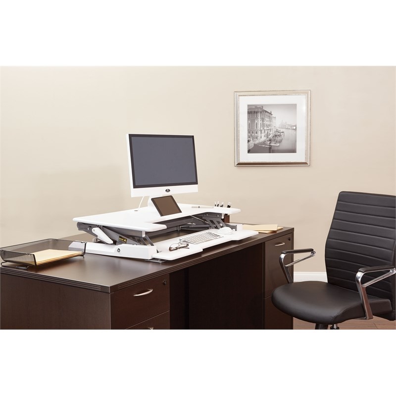 Multiposition Desk Riser in White finish with dual lift