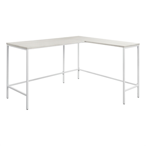 Contempo L-shaped Desk in Campanula White Finish with Metal Steel Frame