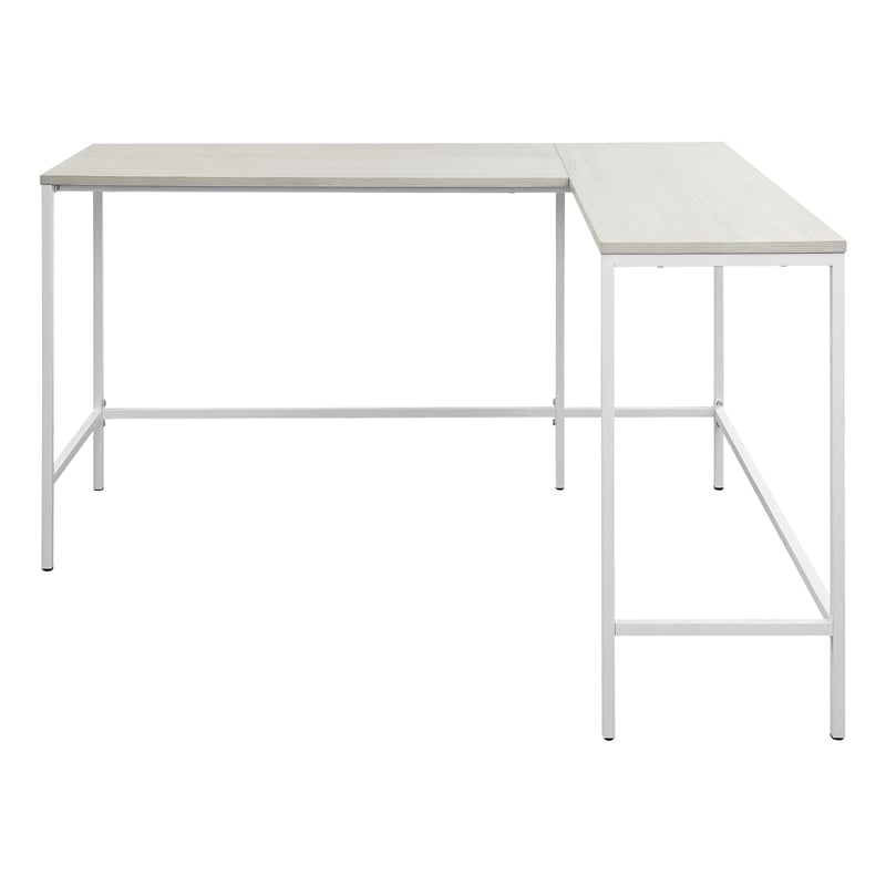 Contempo L-shaped Desk in Campanula White Finish with Metal Steel Frame