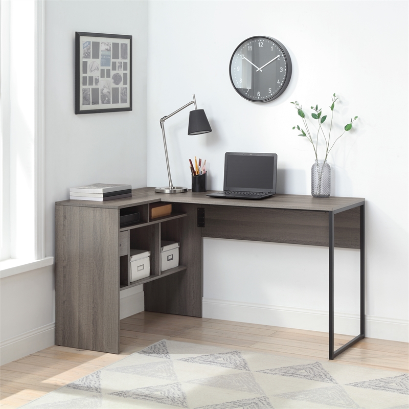 Hagney Lane L-Shape Desk in Farm Oak Gray Finish