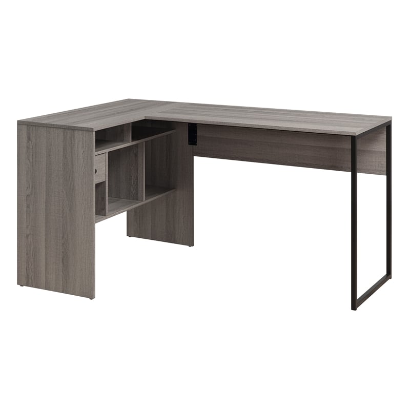 Hagney Lane L-Shape Desk in Farm Oak Gray Finish