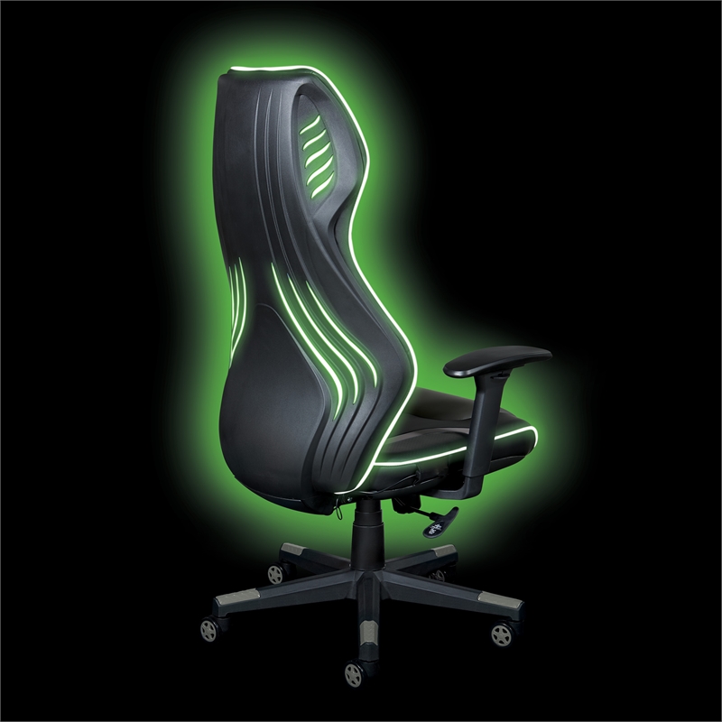 Rogue Gaming Chair in Black Faux Leather with LED Light Piping and Gray ...