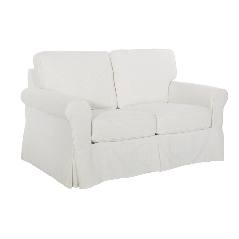 Ashton Loveseat with Ivory White Slip Fabric Cover Cymax Business