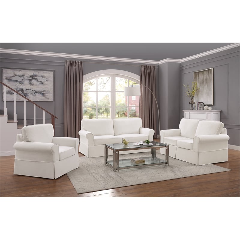 OSP Home Furnishings Ashton Slip Cover Sofa in Ivory White Fabric