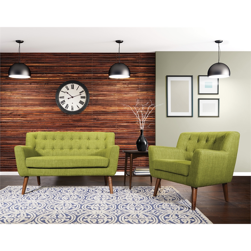 Mill Lane Chair in Green Fabric with Coffee Legs