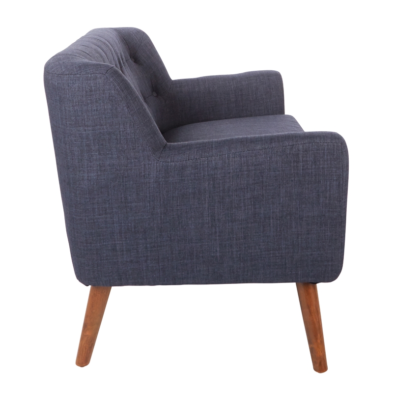 OSP Home Furnishings Mill Lane Loveseat in Navy Blue Fabric with Coffee Legs