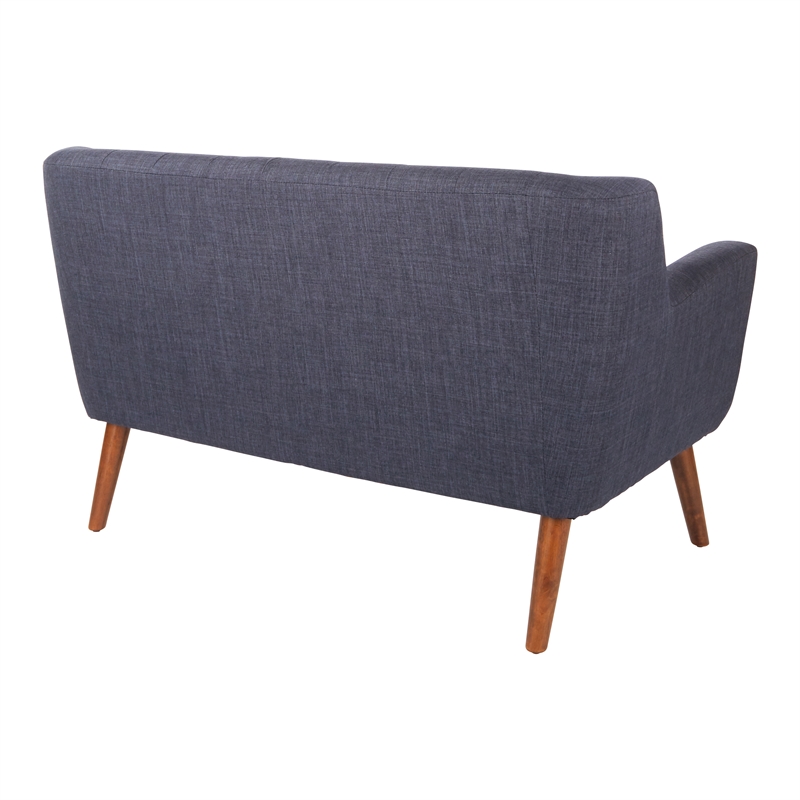 OSP Home Furnishings Mill Lane Loveseat in Navy Blue Fabric with Coffee Legs