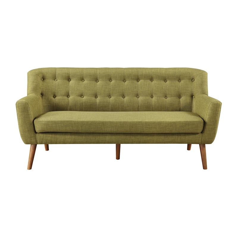Mill Lane Mid-Century Modern 68 inch Tufted Sofa in Green Fabric