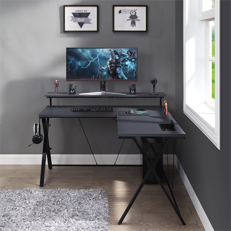 Checkpoint Battlestation L shaped Black Engineered Wood Gaming Desk
