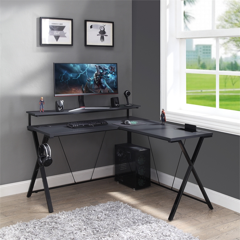 Checkpoint Battlestation L shaped Black Engineered Wood Gaming Desk