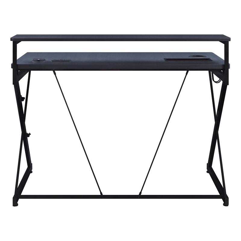 Emulator Battlestation Black Gaming Desk in Engineered Wood with RGB LED Lights