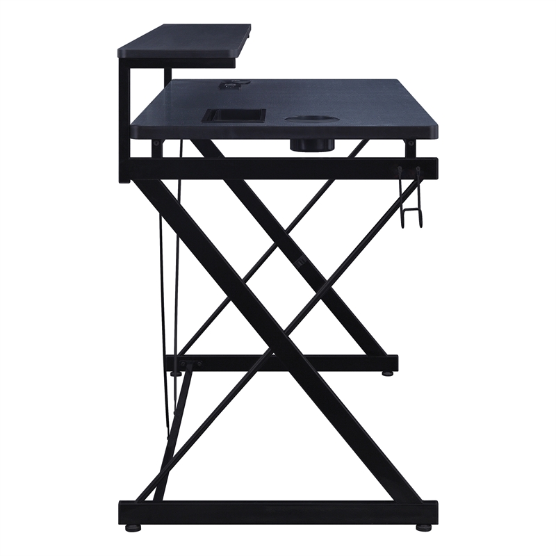 Emulator Battlestation Black Gaming Desk in Engineered Wood with RGB LED Lights