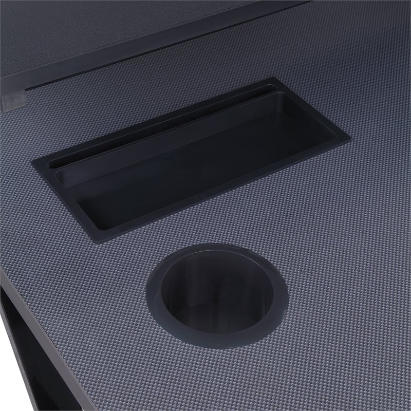 Checkpoint Ghost Battlestation Black and Carbon Gaming Desk with RGB LED Lights