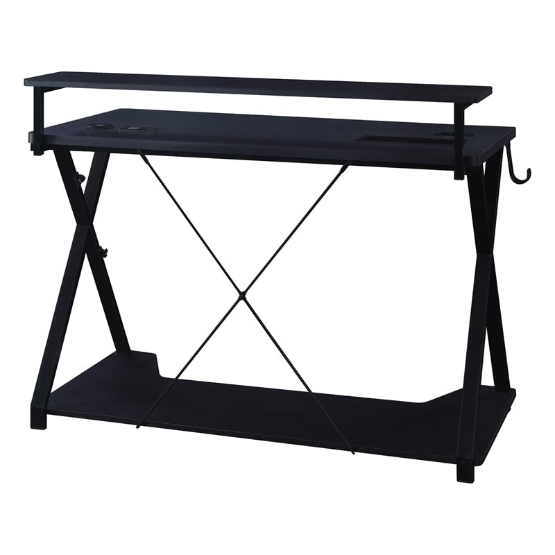 Checkpoint Ghost Battlestation Black and Carbon Gaming Desk with RGB LED Lights