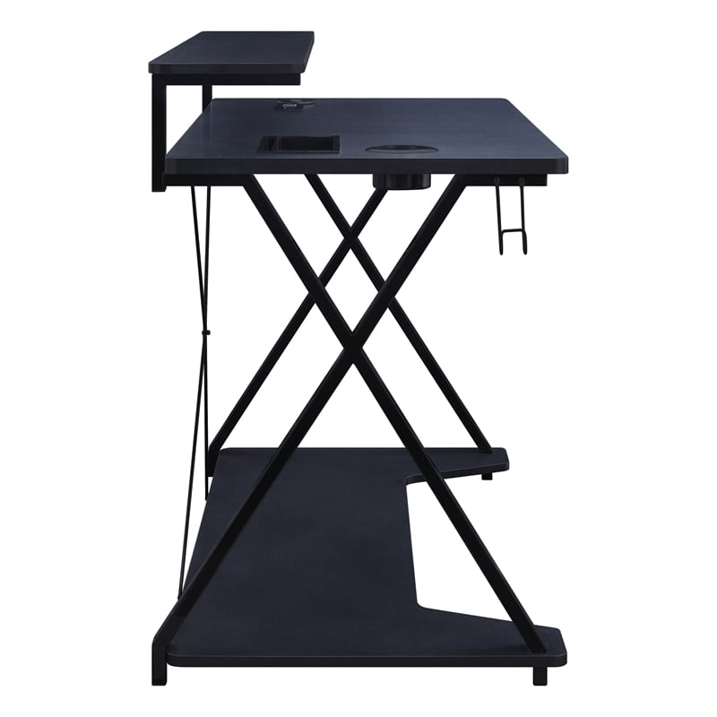 Checkpoint Ghost Battlestation Black and Carbon Gaming Desk with RGB LED Lights