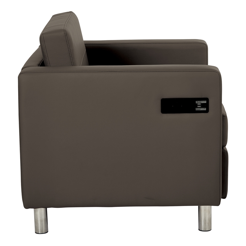 Atlantic chair with Single Charging Station in Dillon Graphite Brown ...