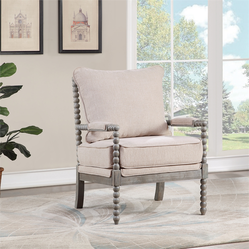 Abbot Chair in Linen Beige Fabric with Brushed Gray Base
