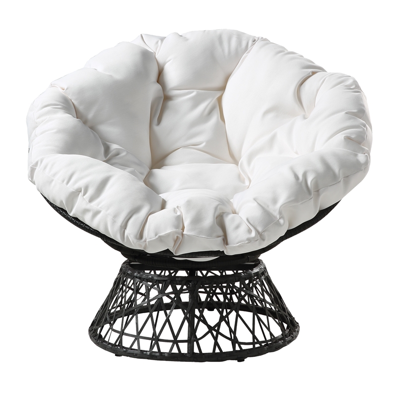 Papasan Chair with White cushion and Resin Wicker Black Frame