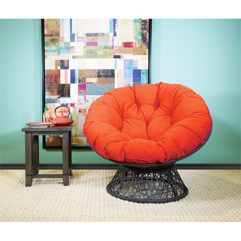 Papasan Chair with Orange Fabric Cushion and Gray Resin Wicker