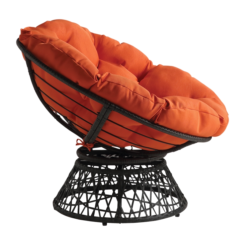 Papasan Chair with Orange Fabric Cushion and Gray Resin Wicker