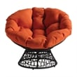 Papasan Chair with Orange Fabric Cushion and Gray Resin Wicker Frame