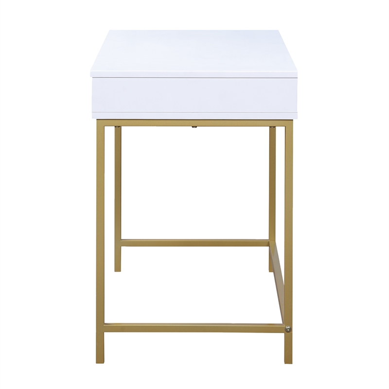 Modern Life Desk in White Finish With Gold Metal Legs Cymax Business