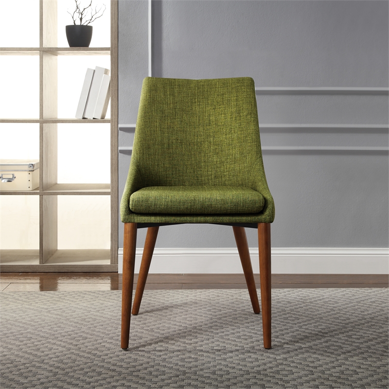 Palmer Mid-Century Modern Fabric Dining Accent Chair in Green Fabric 2 Pack
