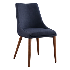 Palmer Mid-Century Modern Fabric Dining Accent Chair in Navy Blue Fabric 2 Pack