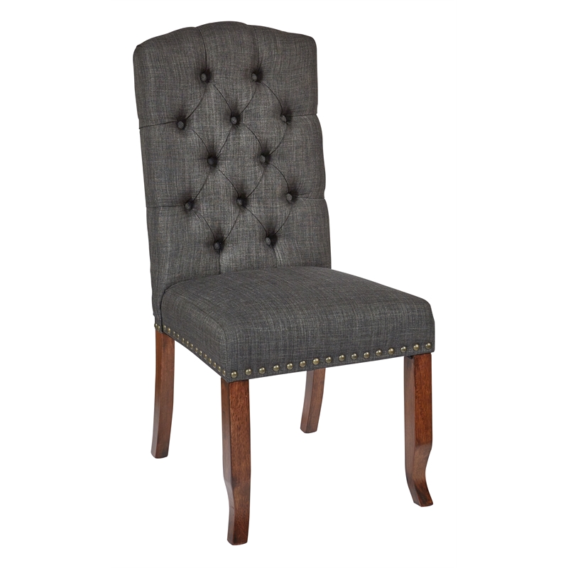 Jessica Tufted Dining Chair in Charcoal Gray with Bronze Nailheads
