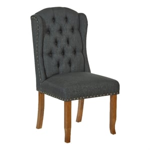 Jessica Tufted Wing Chair in Charcoal Gray Fabric with Bronze Nailheads