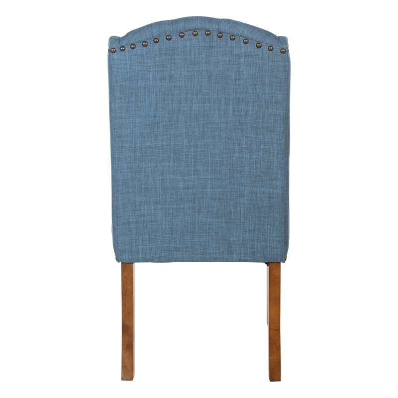 Jessica Tufted Wing Chair in Navy Blue Fabric with Bronze Nailheads
