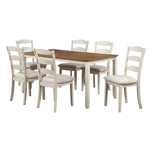 West Lake 7 pc Wood Dining Table Set Tobacco Finish Top and Cream Base