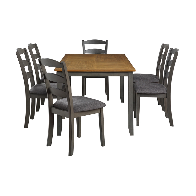 West Lake 7 PC Wood Dining Table Set Antique Finish Natural Top and Gray Base
