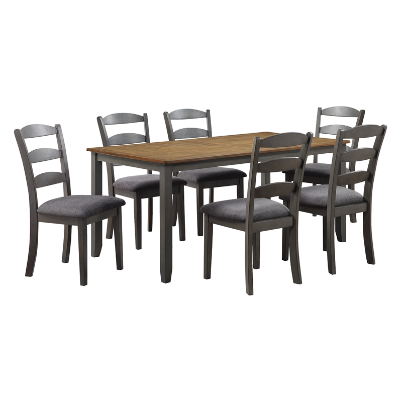 West Lake 7 PC Wood Dining Table Set Antique Finish Natural Top and Gray Base