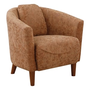 aron tub chair in brown faux leather and coffee finish legs