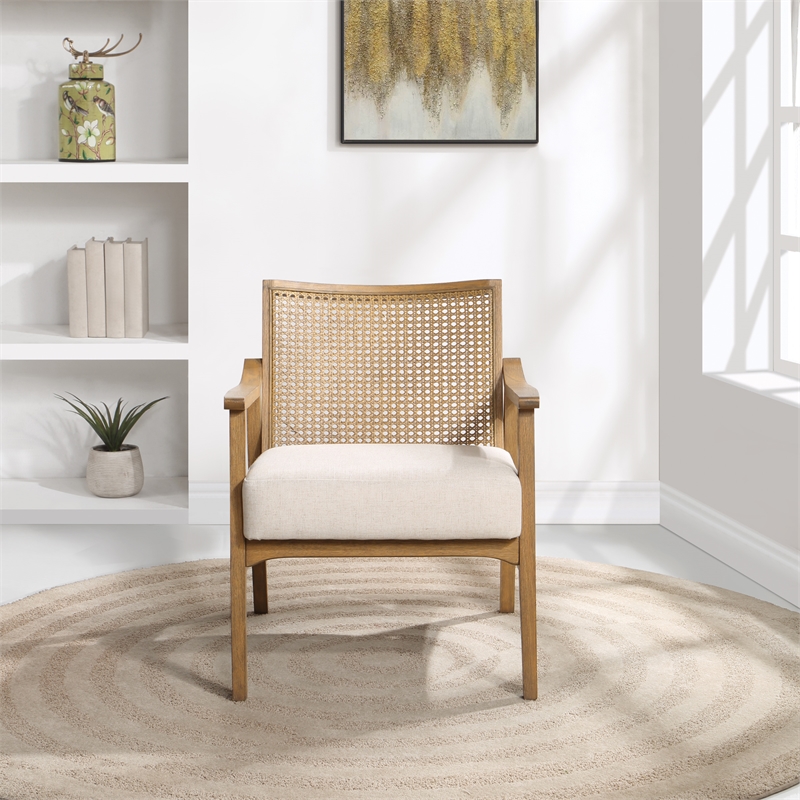 Alania Armchair in Linen Beige Fabric Coastal Wash Finish