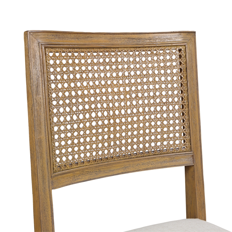 Alaina Cane Back Dining Chair 2 Pack in Linen Fabric with Coastal Wash