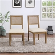 Alaina Cane Back Dining Chair 2 Pack in Linen Fabric with Coastal Wash