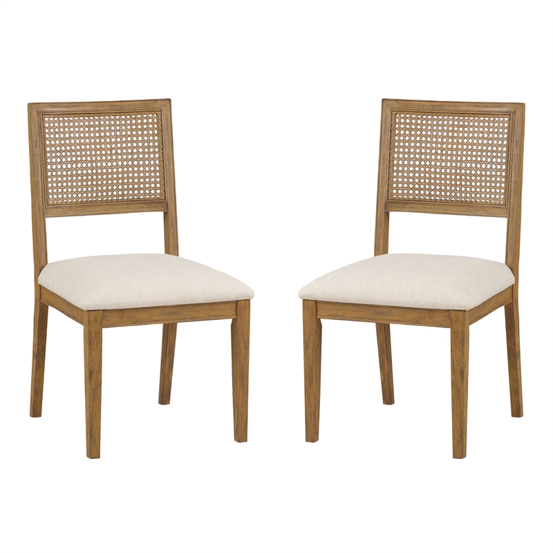 Alaina Cane Back Dining Chair 2 Pack in Linen Fabric with Coastal Wash