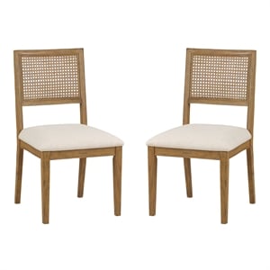 Alaina Cane Back Dining Chair 2 Pack in Linen Fabric with Coastal Wash