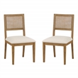 Alaina Cane Back Dining Chair 2 Pack in Linen Fabric with Coastal Wash