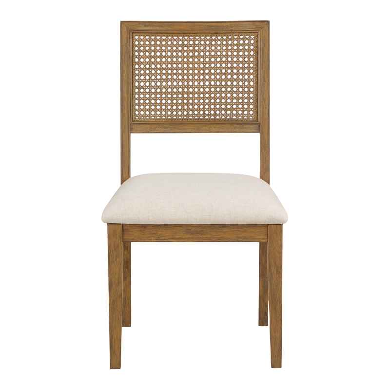 Alaina Cane Back Dining Chair 2 Pack in Linen Fabric with Coastal Wash