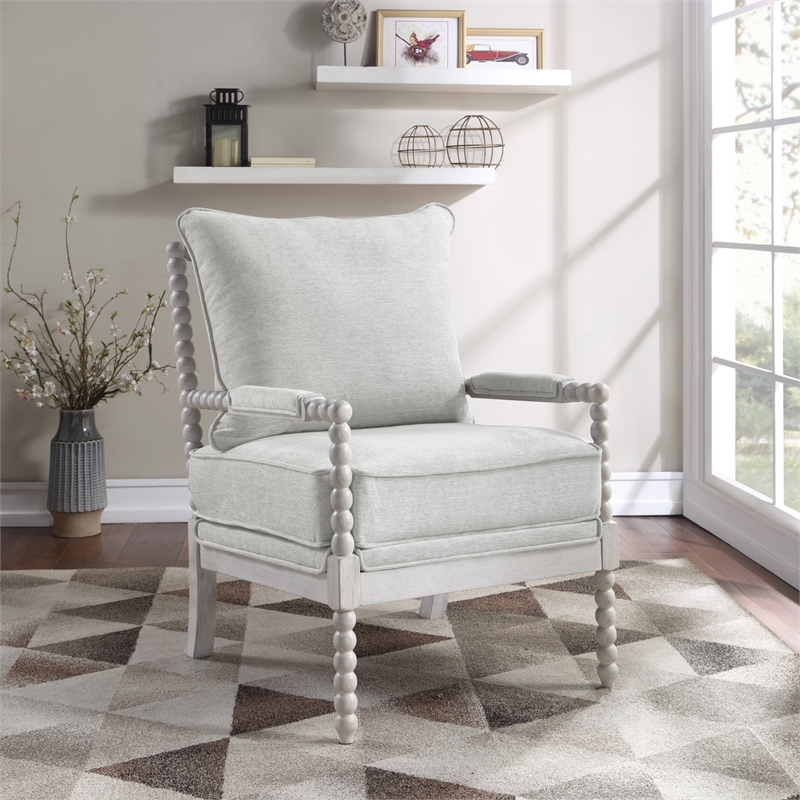 Kaylee Spindle Chair in Smoke Gray Fabric with White Frame KLEH14