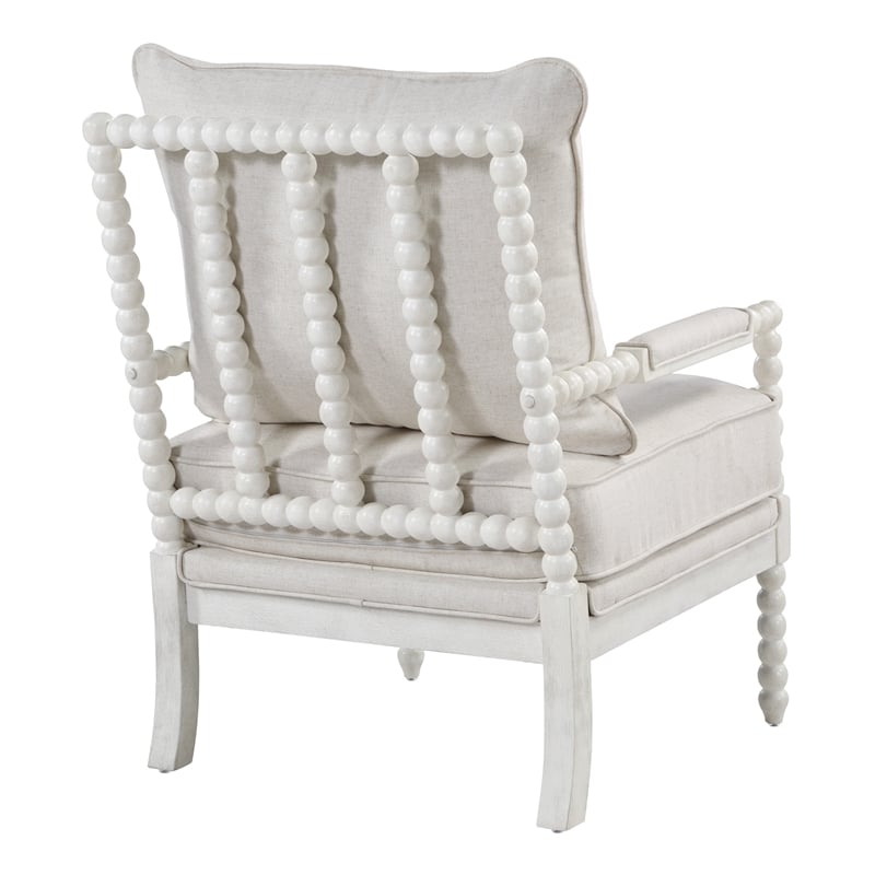 Kaylee Spindle Chair in Linen Beige Fabric with White Frame