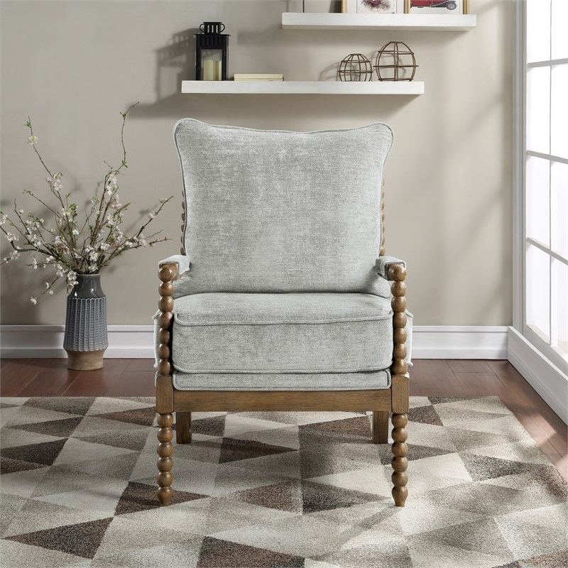Fletcher Spindle Chair in Smoke Gray Fabric with Brush Charcoal Finish