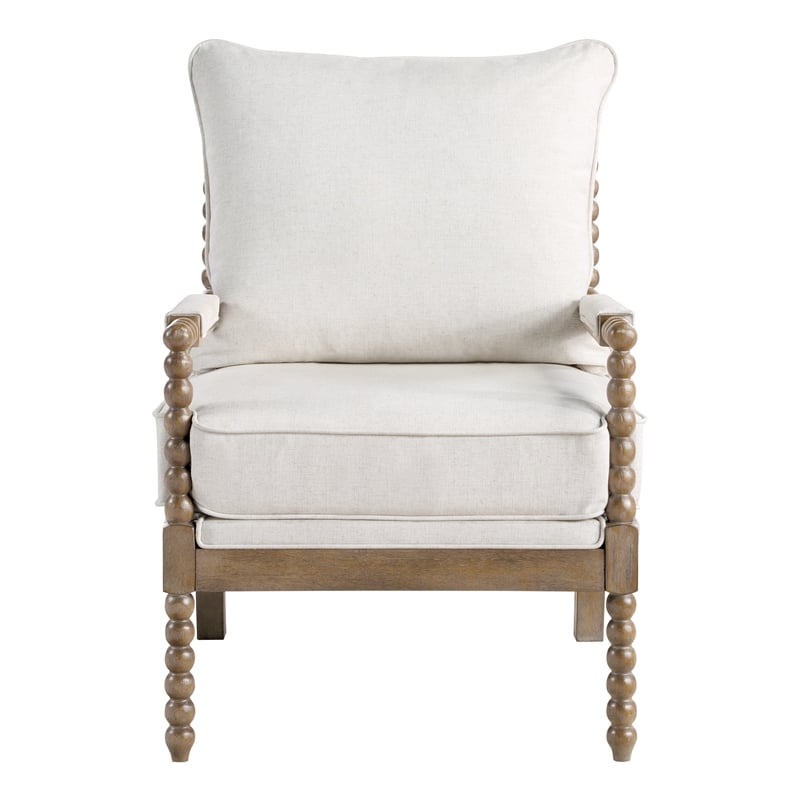 Fletcher Spindle Chair in Linen Beige Fabric with Brush Charcoal Finish