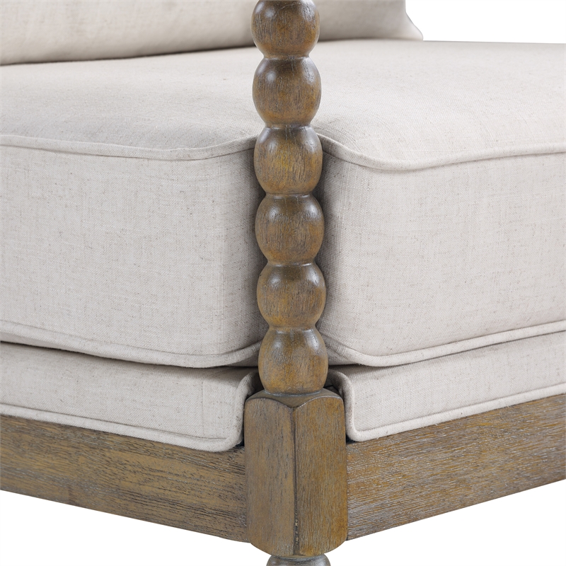 Fletcher Spindle Chair in Linen Beige Fabric with Brush Charcoal Finish