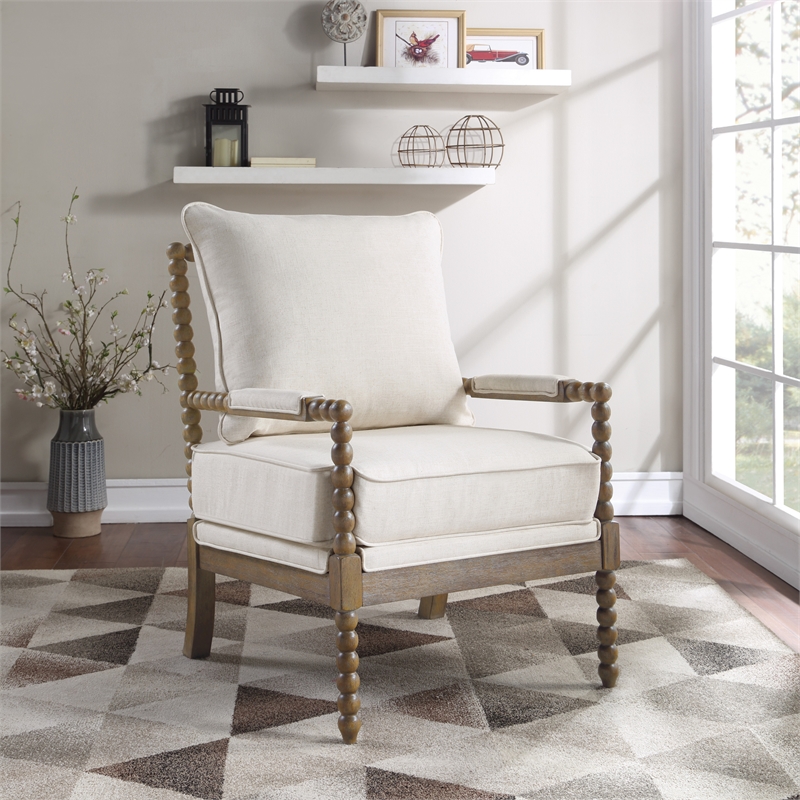 Fletcher Spindle Chair in Linen Beige Fabric with Brush Charcoal Finish